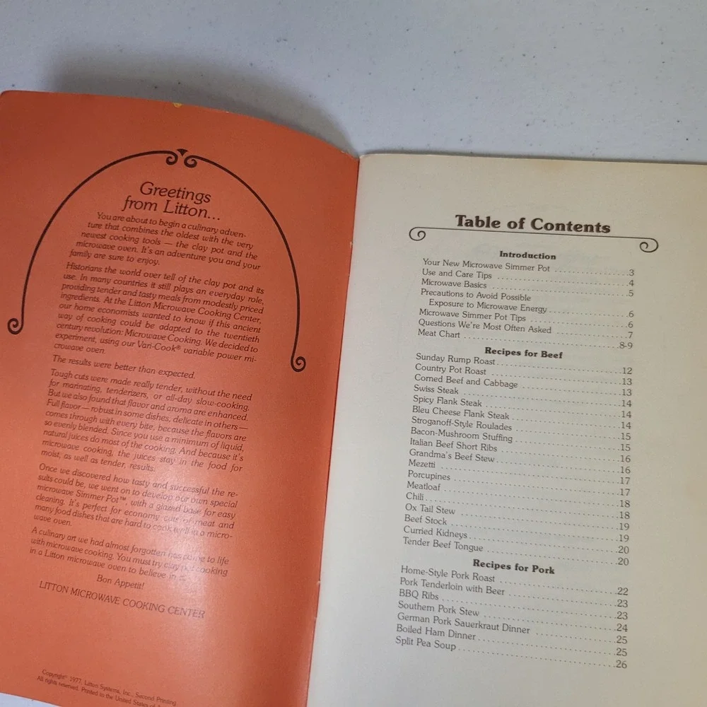 Microwave Simmer Pot Cookbook from Litton‎ 1977 Vintage Recipes Softcover